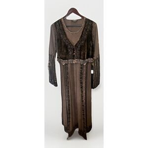 Womens XL Brown Whimsigoth Dress Renaissance Nature Fairy Witchy Gothic VINTAGE